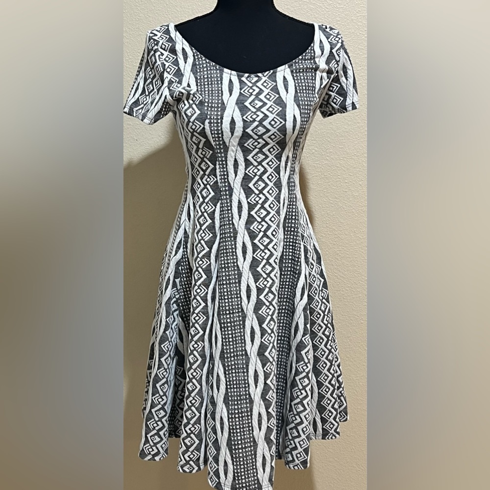 Acemi medium skater dress in gray and white. (A1)